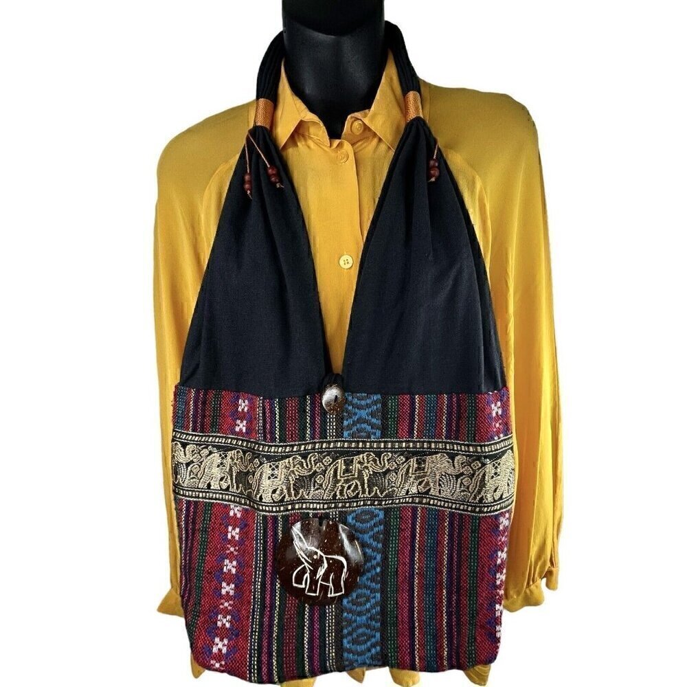 Hippie Festival Boho Colorful Shoulder Bag Women’s M Elephant Detail Tassels